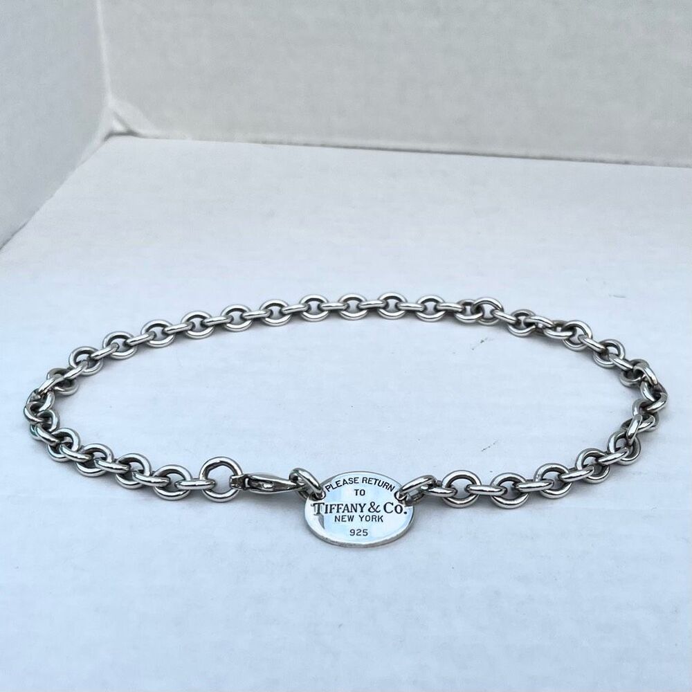 Tiffany & Co Return To Tiffany Oval Tag Choker Necklace- 925 Silver - 15.5" - Picture 16 of 16